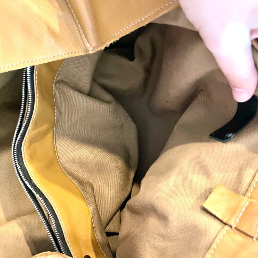 NewbarK Tan Leather Slouchy Oversized Tote Top Handle Bag Boho Luxe 90s Minimal - Picture 10 of 10
